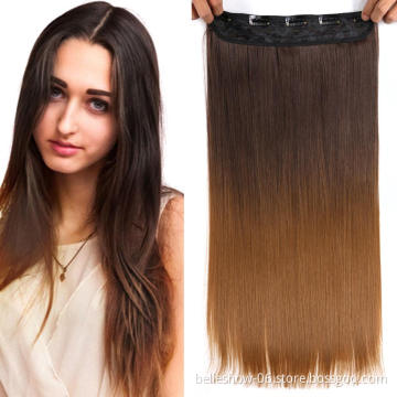 Hot sell Wholesale Price Clip In Synthetic Hair Clip-in One Piece Silky Straight Long Hair piece 5 Clips In Hair Extension